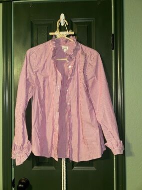 J. Crew Pink and White Striped Button-Up Blouse